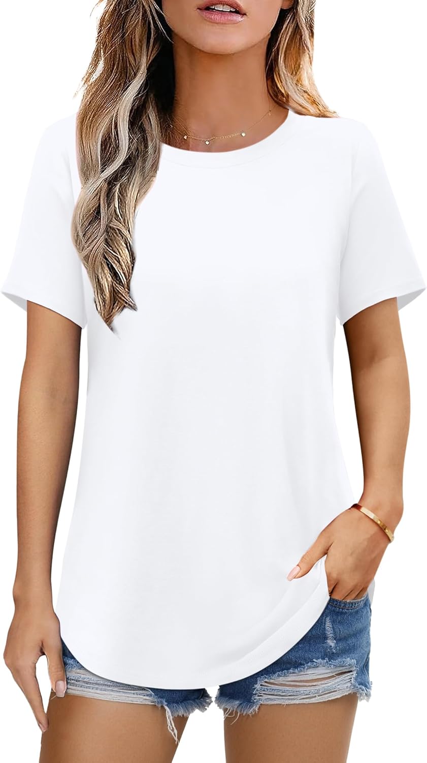 Elesomo Womens Shirts Casual Crew Neck Short/Long Sleeve Tunic Tops Tees