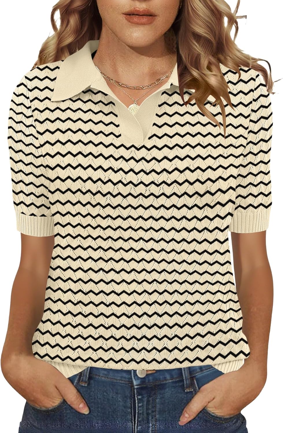Rapbin Womens Short Sleeve Knit Polo Shirt Summer Spring Lightweight Sweater Top Business Casual