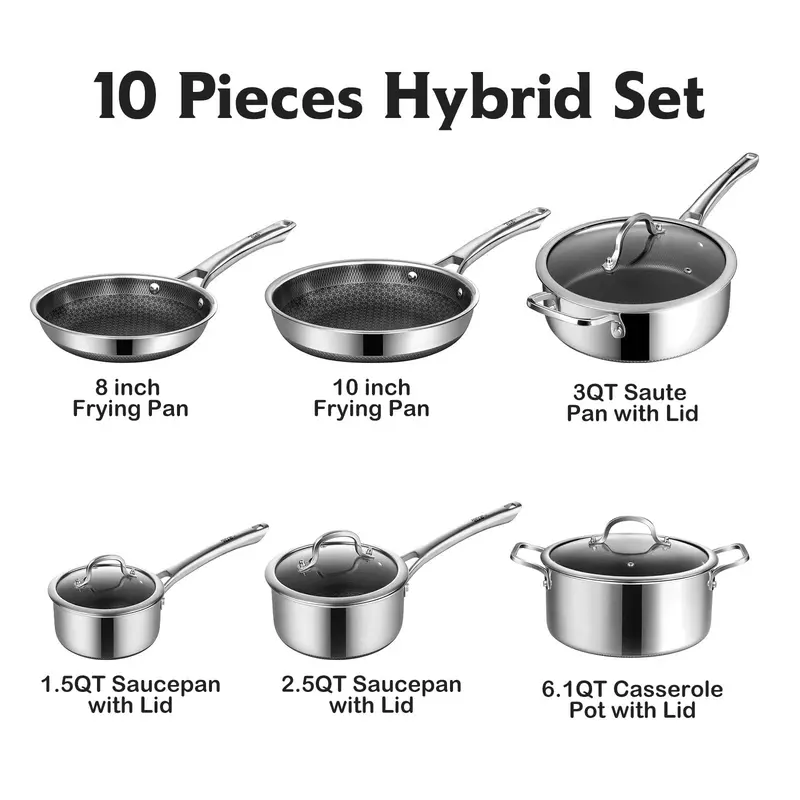 10/14-Piece Hybrid Cookware Set with Lids