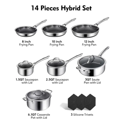 10/14-Piece Hybrid Cookware Set with Lids