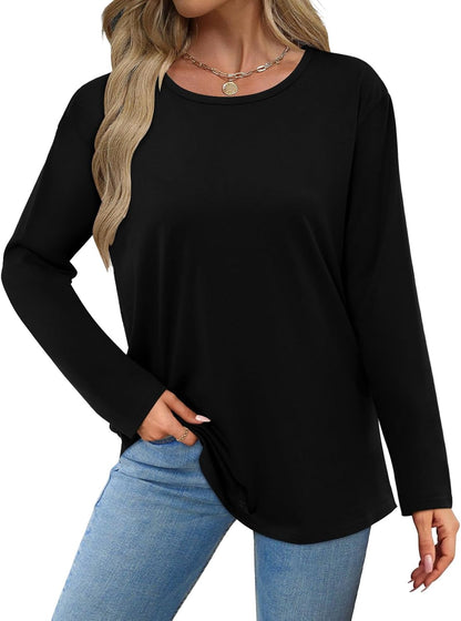 Elesomo Women's Tops Fall Crew Neck Long Sleeve Tshirts Shirts Casual 2025 Fashion Clothes Outfits