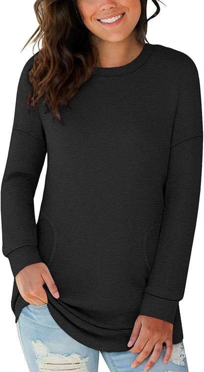Long Sleeve Shirts for Women Casual Crewneck Sweatshirt 2025 Trendy Loose Basic Tunic Tops