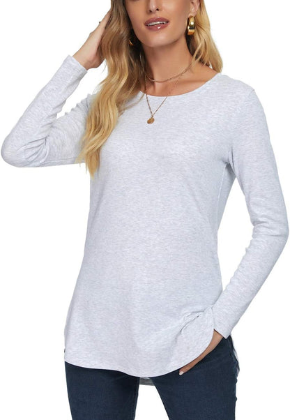 Herou Women's Casual Long/Short Sleeve T Shirt Crewneck with Side Split Fall Pullover Loose Tunic Sweater Tops