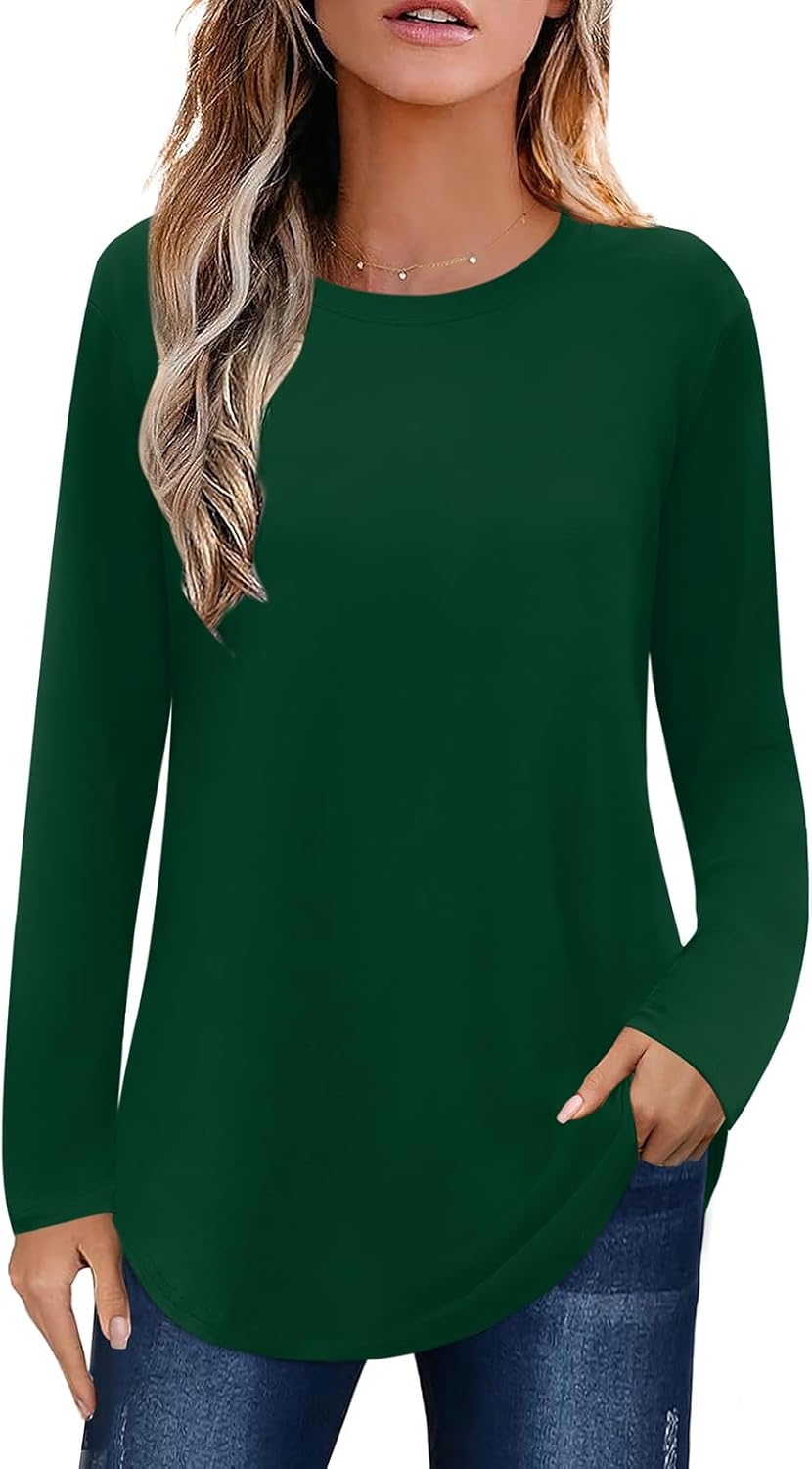 Elesomo Womens Shirts Casual Crew Neck Short/Long Sleeve Tunic Tops Tees
