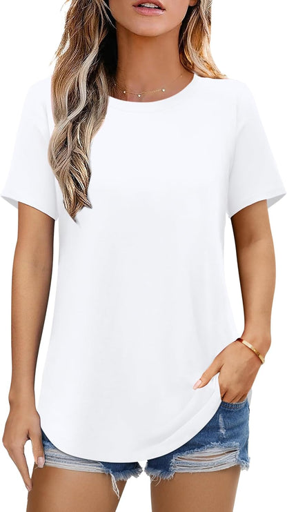 Elesomo Womens Shirts Casual Crew Neck Short/Long Sleeve Tunic Tops Tees