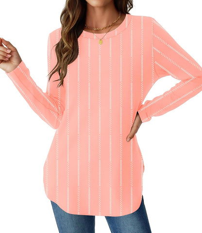 NORACORA Women Long Sleeve Shirts Loose Tunic Crew Neck Lightweight Side Split Casual 2026 Spring Trendy Basic Tshirts Blouse