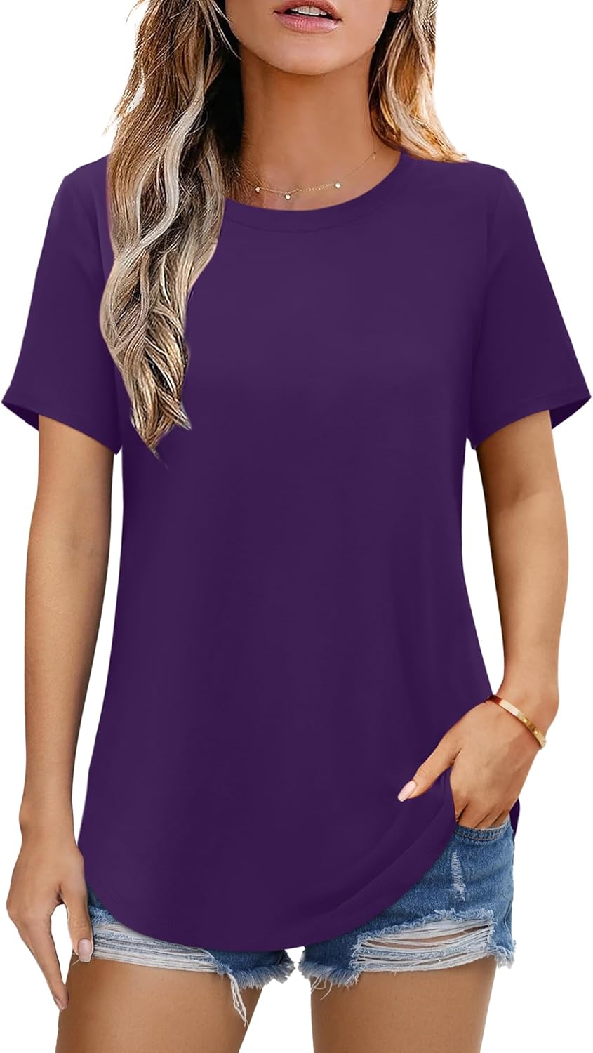Elesomo Womens Shirts Casual Crew Neck Short/Long Sleeve Tunic Tops Tees