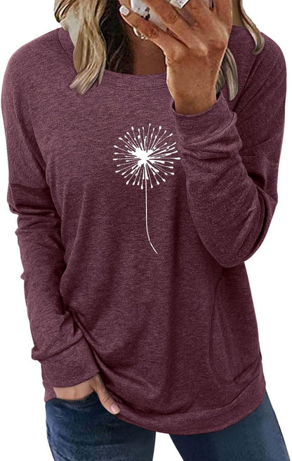 Long Sleeve Shirts for Women Casual Crewneck Sweatshirt 2025 Trendy Loose Basic Tunic Tops