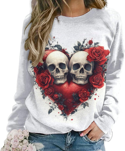 LOAIHA Valentine's Day Sweatshirt Women Flower Love Heart Graphic Shirts Long Sleeve Crewneck Sweatshirts Y2k Hoodie