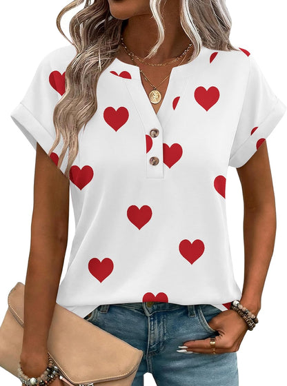 Zeagoo Women Tops Summer Short Sleeve T Shirts V Neck Dressy Casual Work Blouses Fashion Boho Clothes S-3XL