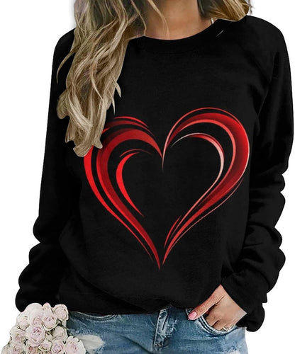 LOAIHA Valentine's Day Sweatshirt Women Flower Love Heart Graphic Shirts Long Sleeve Crewneck Sweatshirts Y2k Hoodie