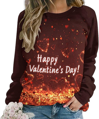 LOAIHA Valentine's Day Sweatshirt Women Flower Love Heart Graphic Shirts Long Sleeve Crewneck Sweatshirts Y2k Hoodie