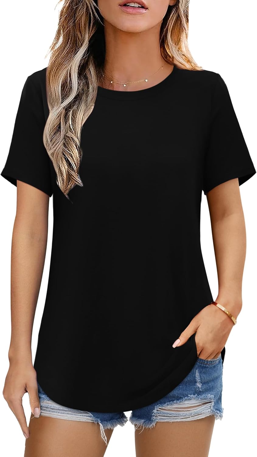 Elesomo Womens Shirts Casual Crew Neck Short/Long Sleeve Tunic Tops Tees