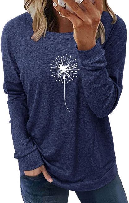 Long Sleeve Shirts for Women Casual Crewneck Sweatshirt 2025 Trendy Loose Basic Tunic Tops
