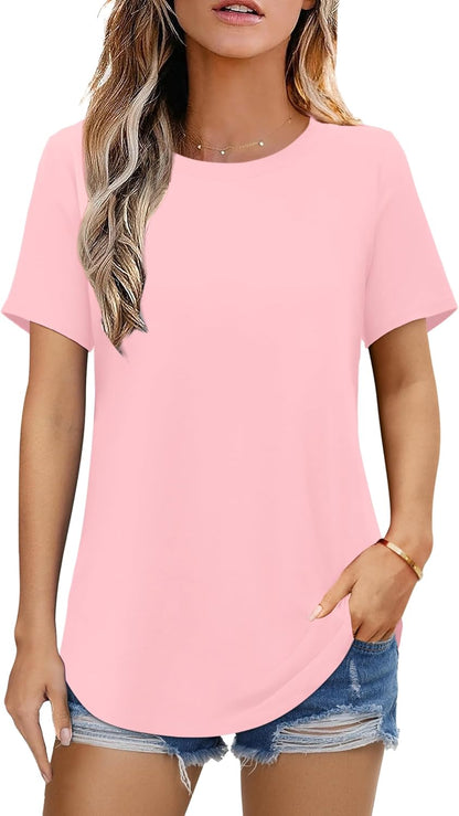 Elesomo Womens Shirts Casual Crew Neck Short/Long Sleeve Tunic Tops Tees