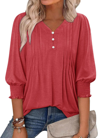 CRAZY GRID Womens 3/4 Sleeve Womens Tops V-Neck Lace Shirt Button Down Business Casual Blouses Fall Trendy Outfits 2026 S-XXL