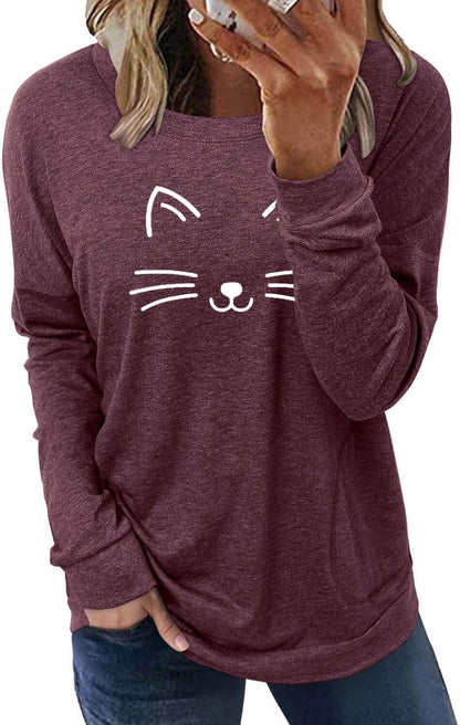 Long Sleeve Shirts for Women Casual Crewneck Sweatshirt 2025 Trendy Loose Basic Tunic Tops