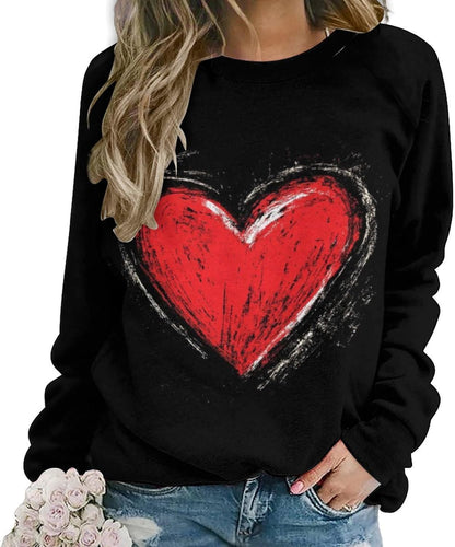 LOAIHA Valentine's Day Sweatshirt Women Flower Love Heart Graphic Shirts Long Sleeve Crewneck Sweatshirts Y2k Hoodie