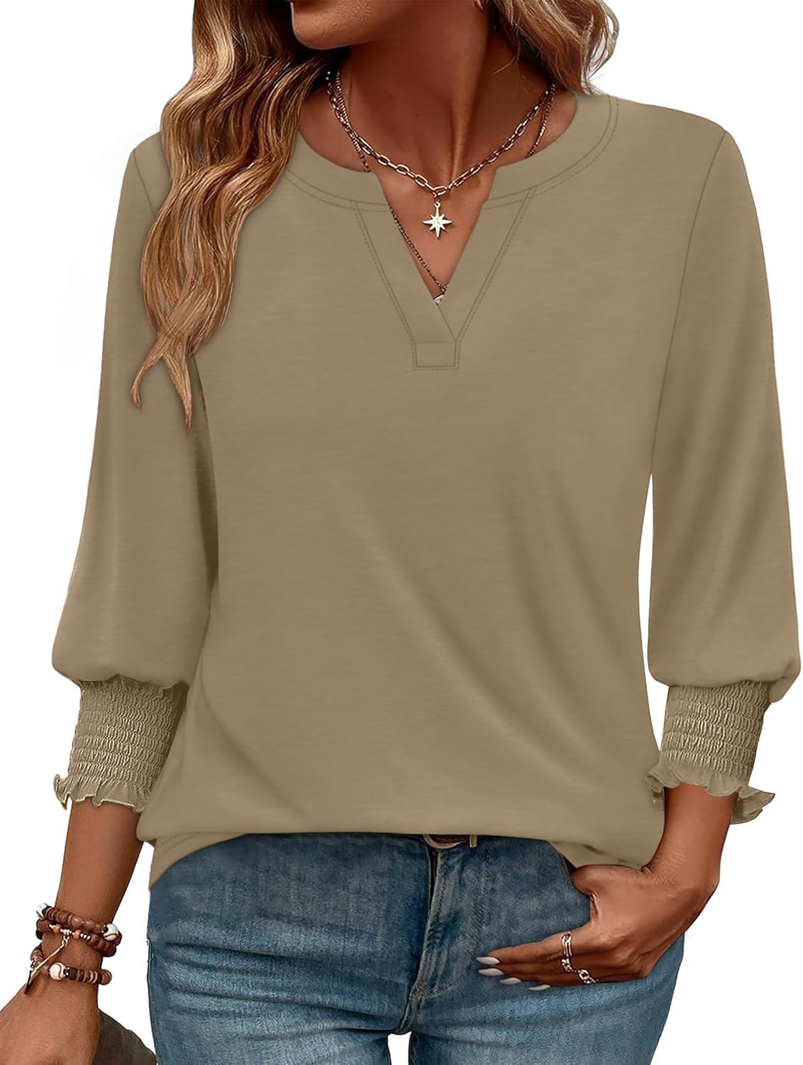 WIHOLL 3/4 Length Sleeve Womens Tops Summer Shirts Spring Vacation Outfits Dressy Casual Trendy Fall S-3XL