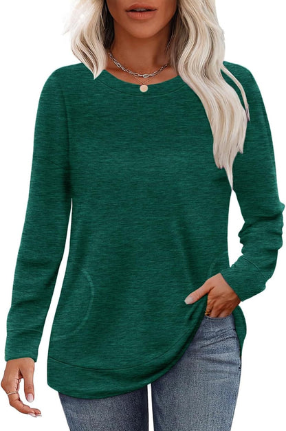 Long Sleeve Shirts for Women Casual Crewneck Sweatshirt 2025 Trendy Loose Basic Tunic Tops