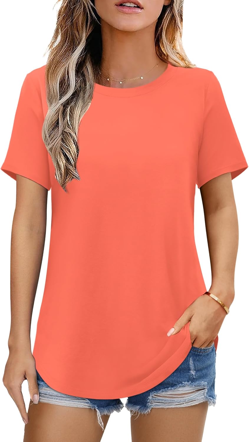 Elesomo Womens Shirts Casual Crew Neck Short/Long Sleeve Tunic Tops Tees