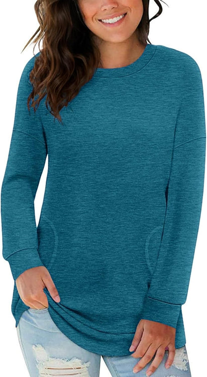 Long Sleeve Shirts for Women Casual Crewneck Sweatshirt 2025 Trendy Loose Basic Tunic Tops