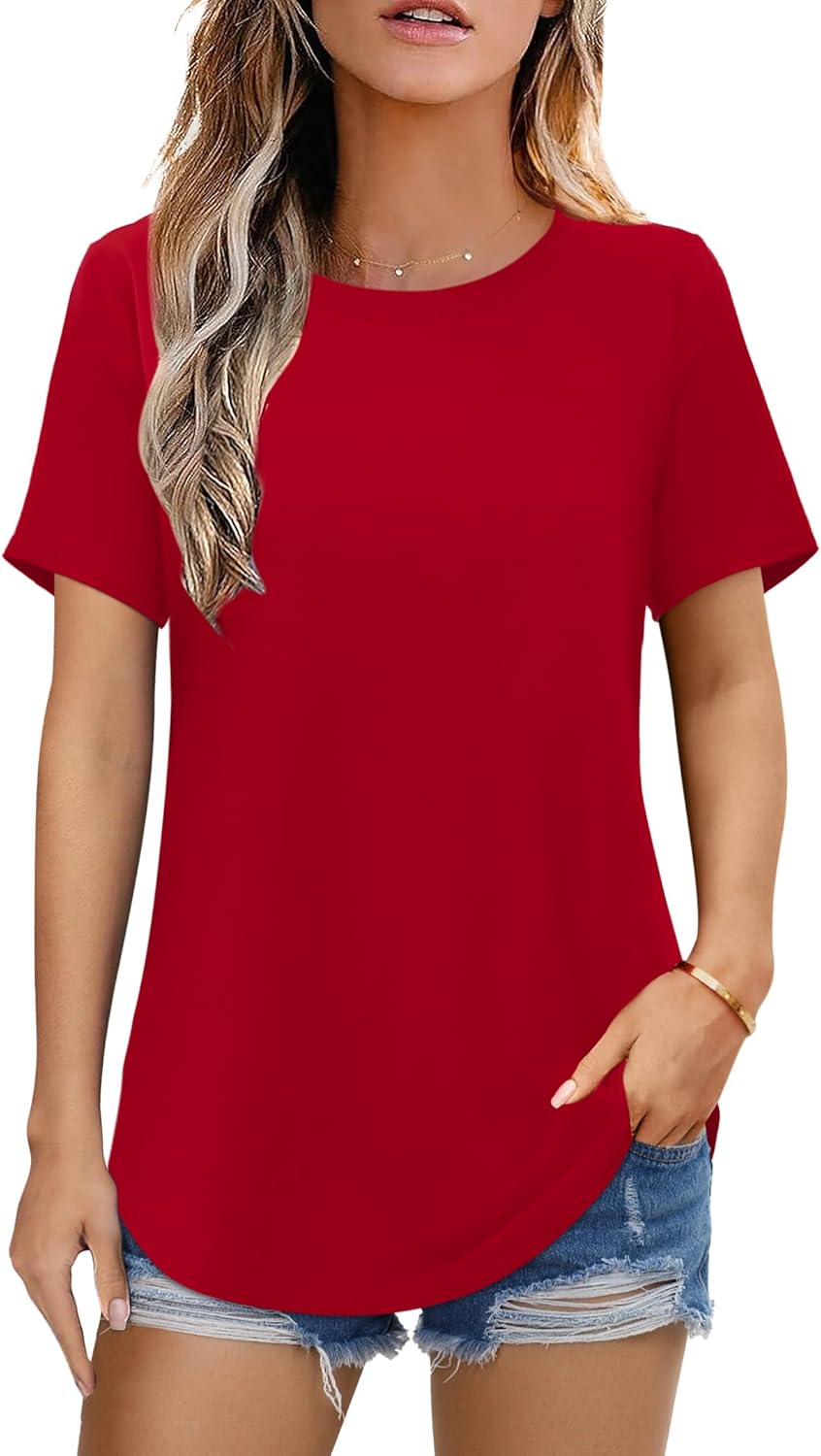 Elesomo Womens Shirts Casual Crew Neck Short/Long Sleeve Tunic Tops Tees