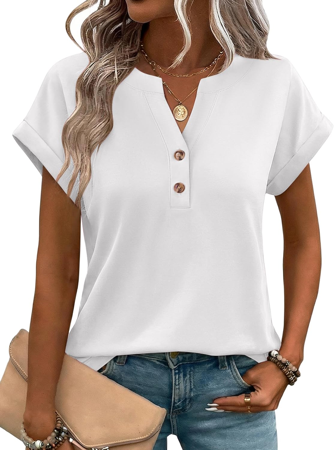 Zeagoo Women Tops Summer Short Sleeve T Shirts V Neck Dressy Casual Work Blouses Fashion Boho Clothes S-3XL