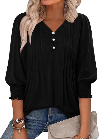 CRAZY GRID Womens 3/4 Sleeve Womens Tops V-Neck Lace Shirt Button Down Business Casual Blouses Fall Trendy Outfits 2026 S-XXL