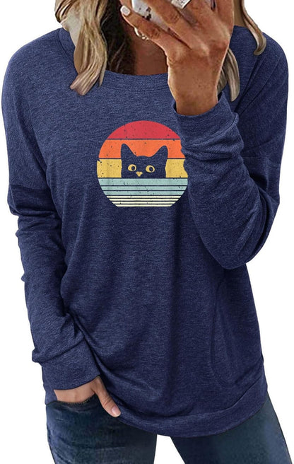 Long Sleeve Shirts for Women Casual Crewneck Sweatshirt 2025 Trendy Loose Basic Tunic Tops