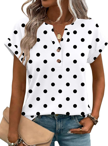 Zeagoo Women Tops Summer Short Sleeve T Shirts V Neck Dressy Casual Work Blouses Fashion Boho Clothes S-3XL