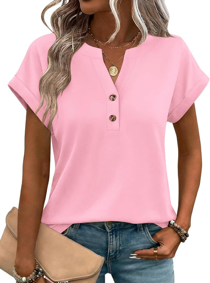 Zeagoo Women Tops Summer Short Sleeve T Shirts V Neck Dressy Casual Work Blouses Fashion Boho Clothes S-3XL