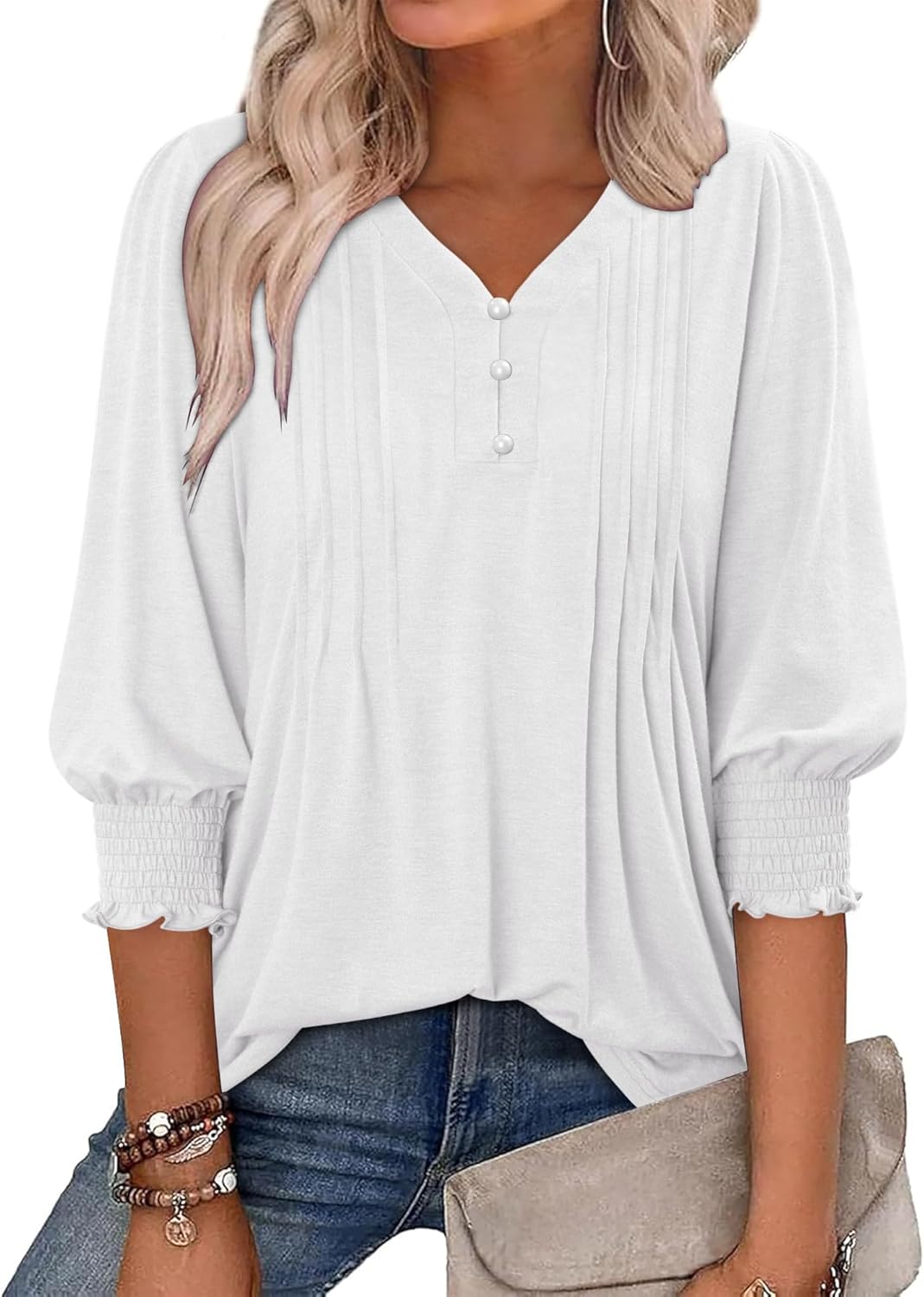 CRAZY GRID Womens 3/4 Sleeve Womens Tops V-Neck Lace Shirt Button Down Business Casual Blouses Fall Trendy Outfits 2026 S-XXL