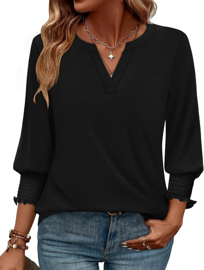 WIHOLL 3/4 Length Sleeve Womens Tops Summer Shirts Spring Vacation Outfits Dressy Casual Trendy Fall S-3XL