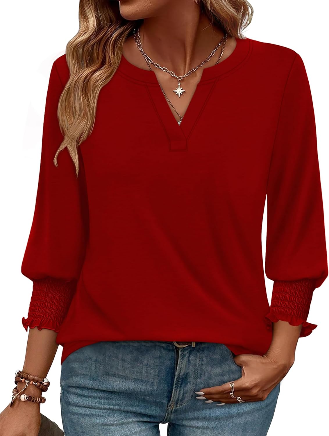 WIHOLL 3/4 Length Sleeve Womens Tops Summer Shirts Spring Vacation Outfits Dressy Casual Trendy Fall S-3XL