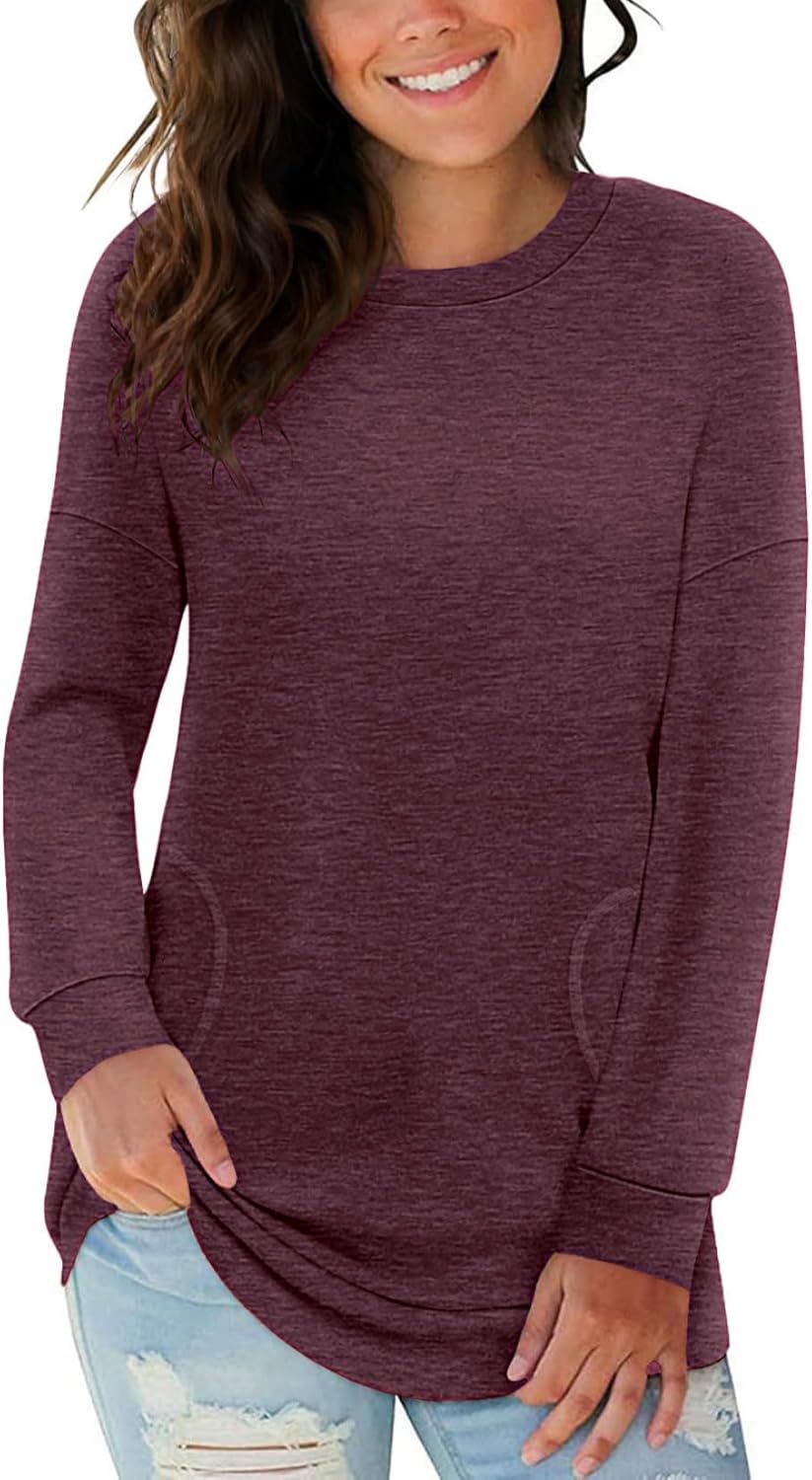 Long Sleeve Shirts for Women Casual Crewneck Sweatshirt 2025 Trendy Loose Basic Tunic Tops