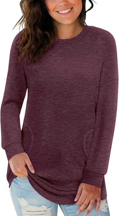 Long Sleeve Shirts for Women Casual Crewneck Sweatshirt 2025 Trendy Loose Basic Tunic Tops
