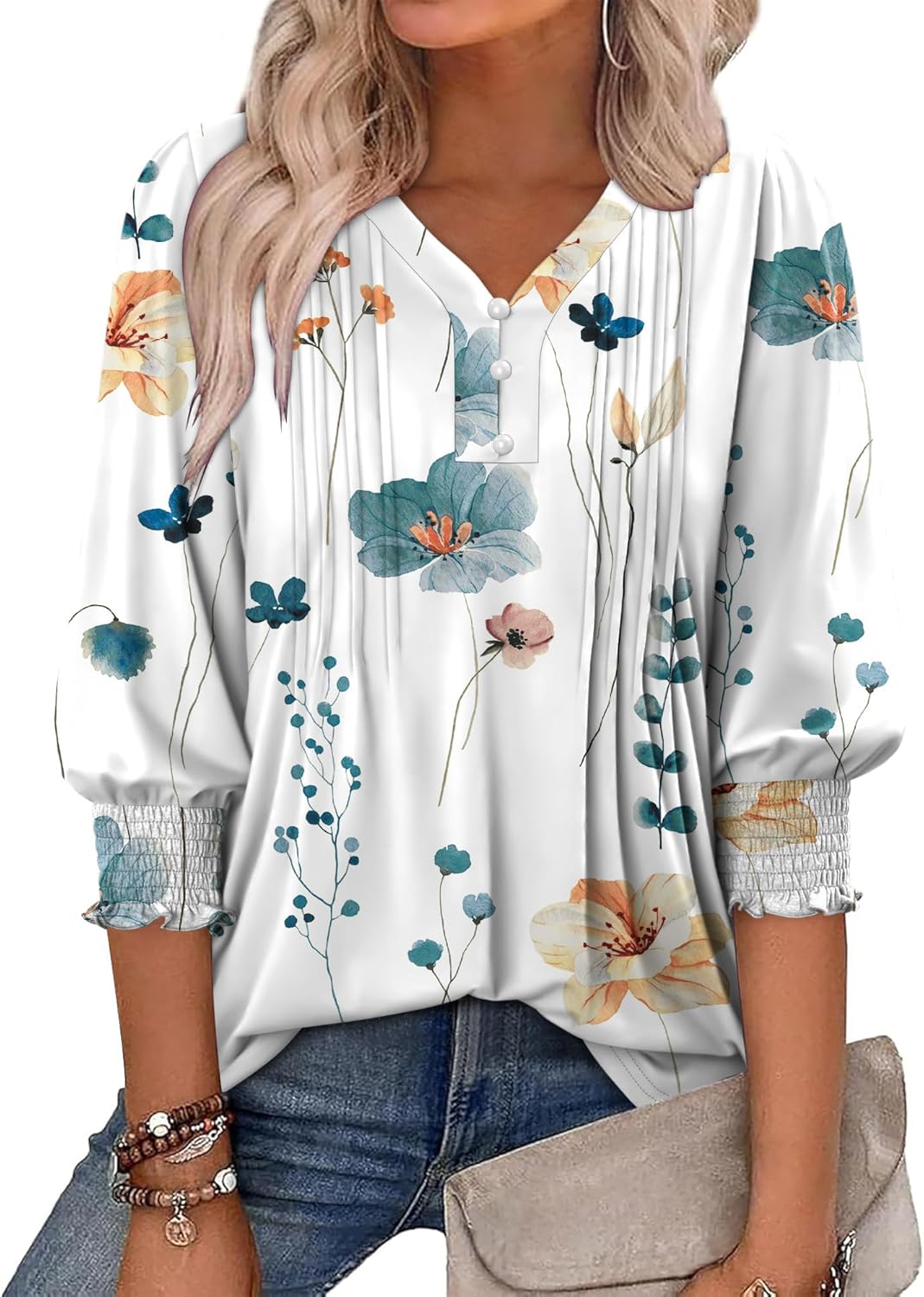 CRAZY GRID Womens 3/4 Sleeve Womens Tops V-Neck Lace Shirt Button Down Business Casual Blouses Fall Trendy Outfits 2026 S-XXL