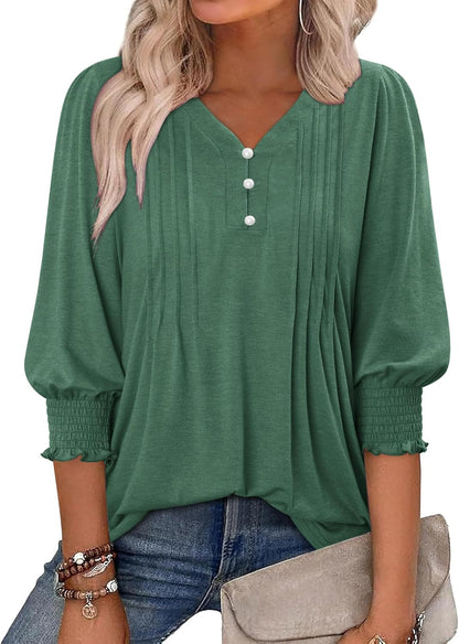 CRAZY GRID Womens 3/4 Sleeve Womens Tops V-Neck Lace Shirt Button Down Business Casual Blouses Fall Trendy Outfits 2026 S-XXL