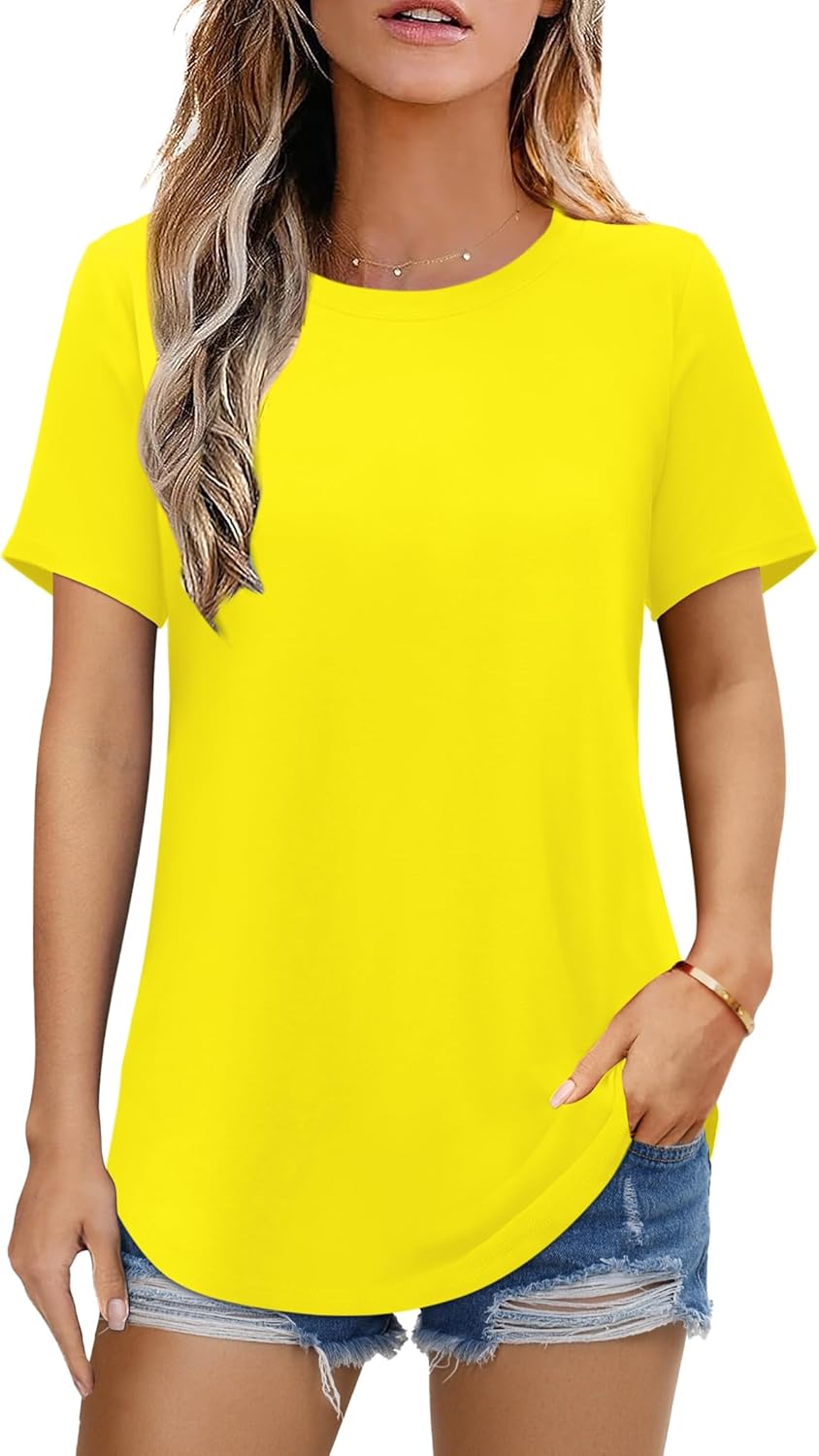 Elesomo Womens Shirts Casual Crew Neck Short/Long Sleeve Tunic Tops Tees