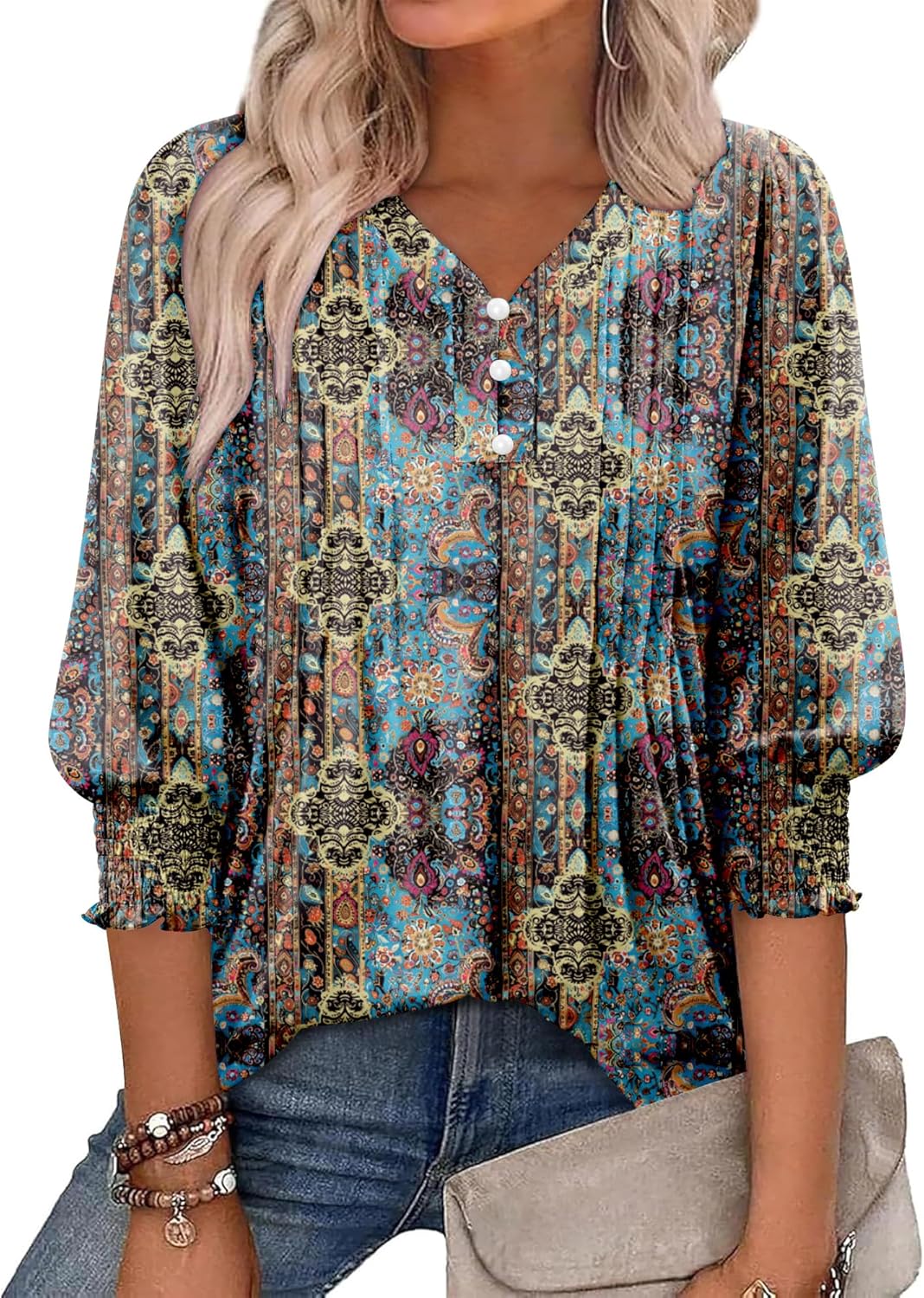 CRAZY GRID Womens 3/4 Sleeve Womens Tops V-Neck Lace Shirt Button Down Business Casual Blouses Fall Trendy Outfits 2026 S-XXL