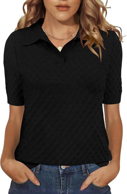 Rapbin Womens Short Sleeve Knit Polo Shirt Summer Spring Lightweight Sweater Top Business Casual