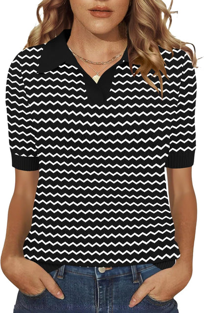 Rapbin Womens Short Sleeve Knit Polo Shirt Summer Spring Lightweight Sweater Top Business Casual