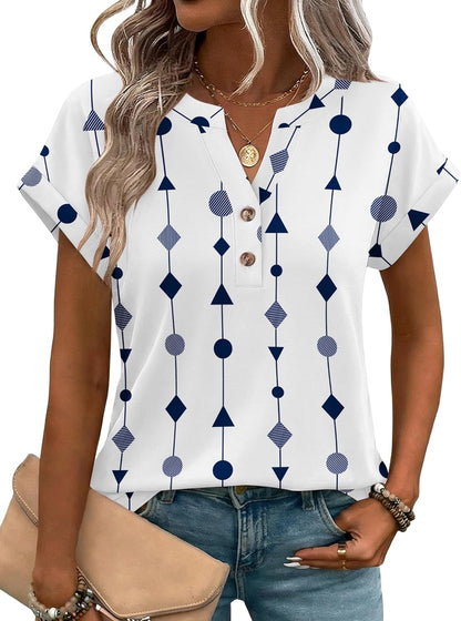 Zeagoo Women Tops Summer Short Sleeve T Shirts V Neck Dressy Casual Work Blouses Fashion Boho Clothes S-3XL