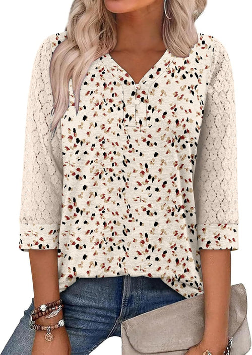 CRAZY GRID Womens 3/4 Sleeve Womens Tops V-Neck Lace Shirt Button Down Business Casual Blouses Fall Trendy Outfits 2026 S-XXL