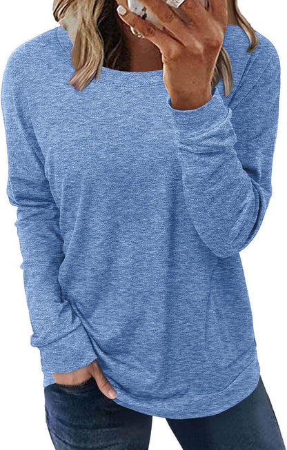 Long Sleeve Shirts for Women Casual Crewneck Sweatshirt 2025 Trendy Loose Basic Tunic Tops