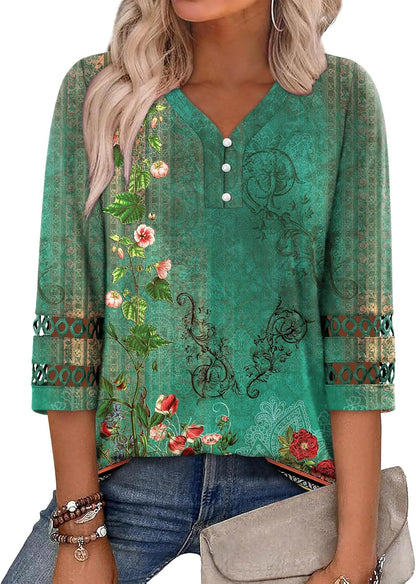 CRAZY GRID Womens 3/4 Sleeve Womens Tops V-Neck Lace Shirt Button Down Business Casual Blouses Fall Trendy Outfits 2026 S-XXL