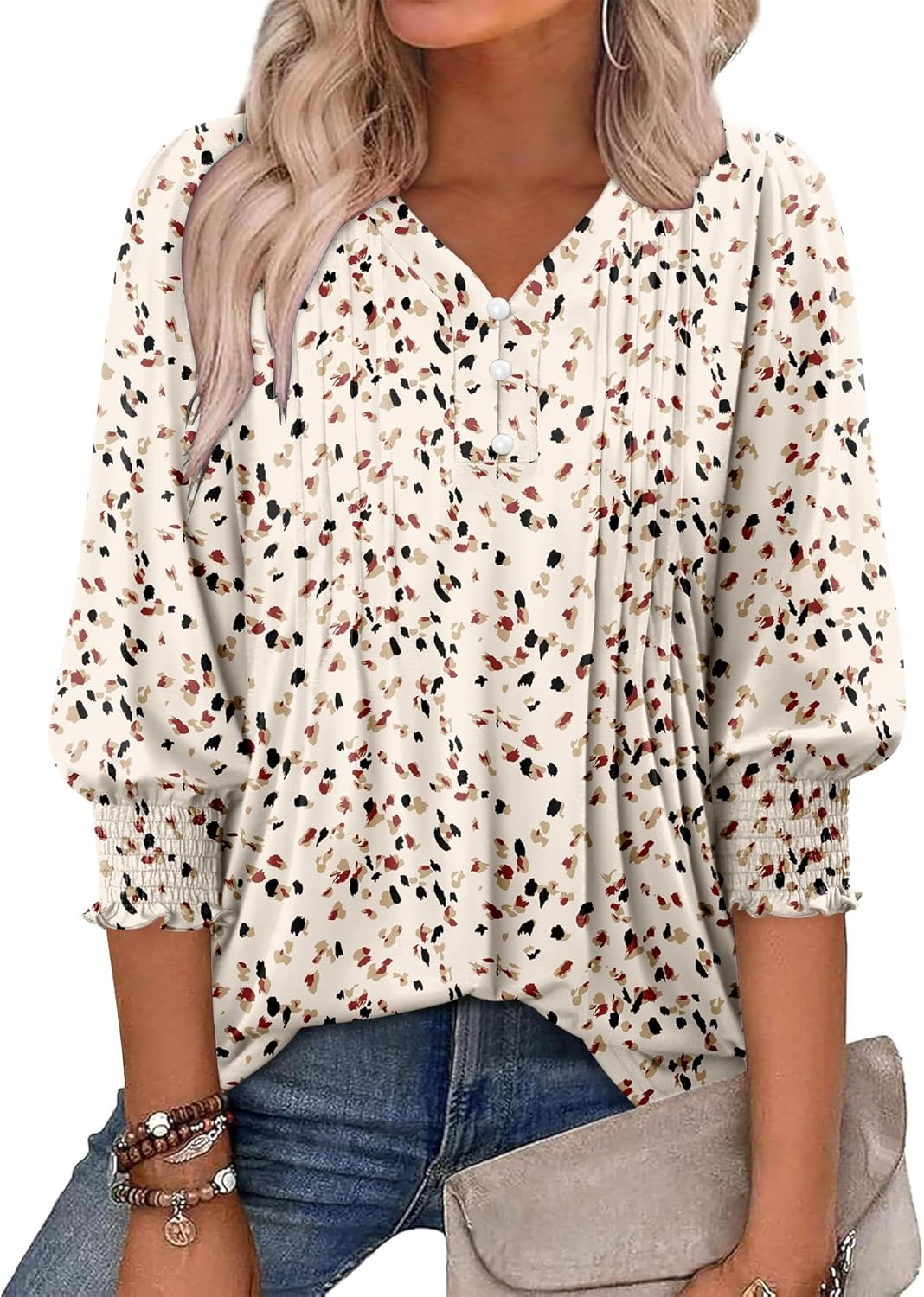CRAZY GRID Womens 3/4 Sleeve Womens Tops V-Neck Lace Shirt Button Down Business Casual Blouses Fall Trendy Outfits 2026 S-XXL