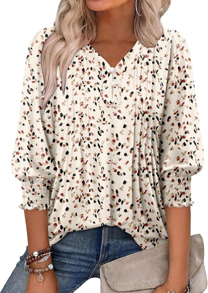 CRAZY GRID Womens 3/4 Sleeve Womens Tops V-Neck Lace Shirt Button Down Business Casual Blouses Fall Trendy Outfits 2026 S-XXL