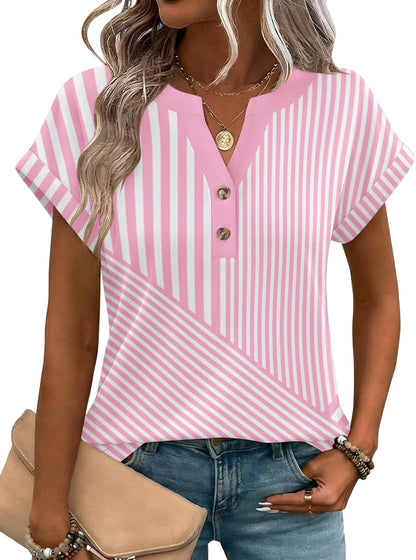 Zeagoo Women Tops Summer Short Sleeve T Shirts V Neck Dressy Casual Work Blouses Fashion Boho Clothes S-3XL